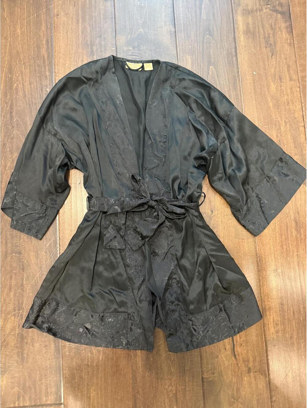 Vintage 90s Gold Label Victoria’s Secret Black Satin Jacquard Robe Set S - Picture 4 of 7